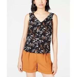 Bar‎ lll Printed Sleeveless Top Womens Size L V-Neck Crepe Tropical Multicolor